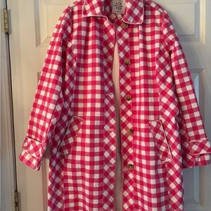 Isaac Mizrahi Live Pink and White Gingham Car Coat Trench